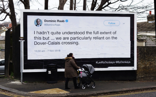 Tweets by seven leading Brexit politicians have been spotted across the UK after a Crowdfunder campaign